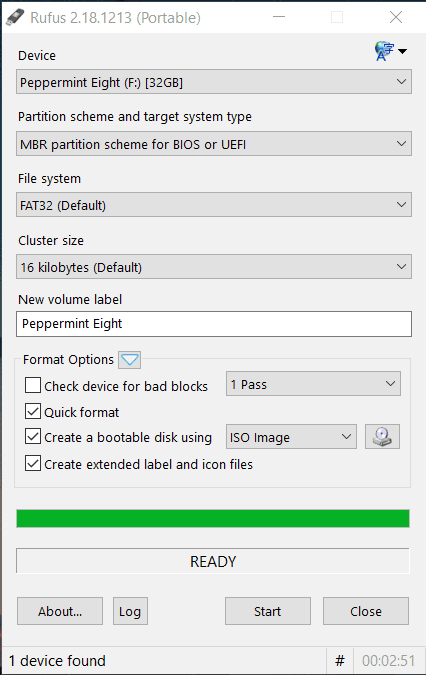 peppermint os done on rufus
