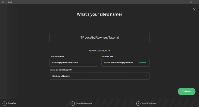 Enter Site Name in Local by Flywheel