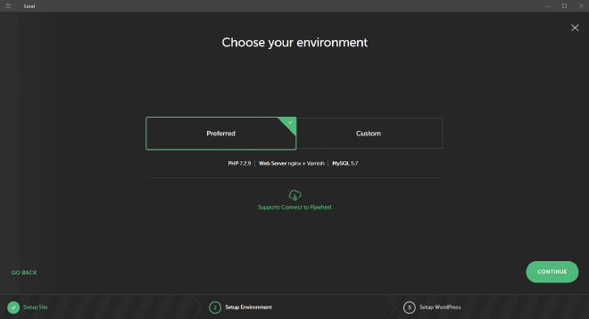 Select Preferred Environment in Local by Flywheel 