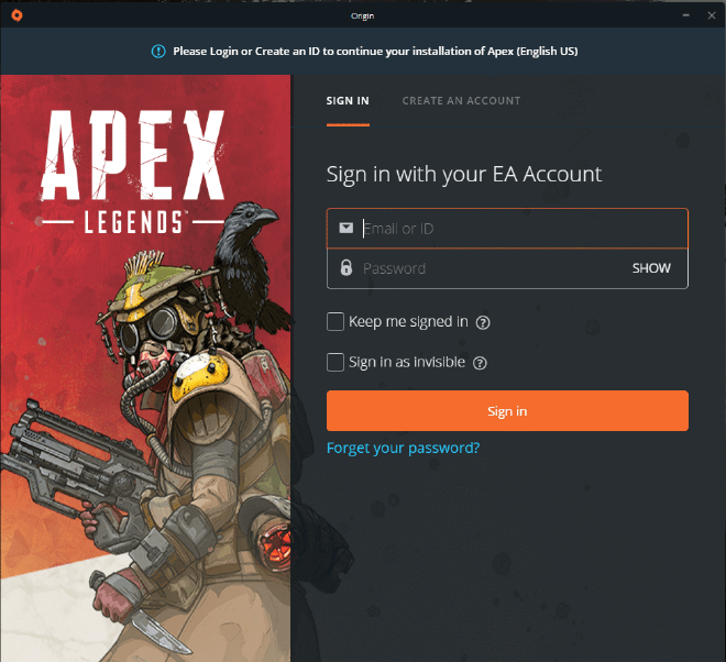 Origin Launcher Sign in