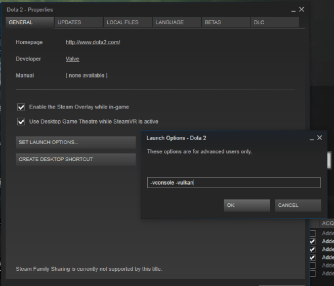 dota 2 vulkan launch options