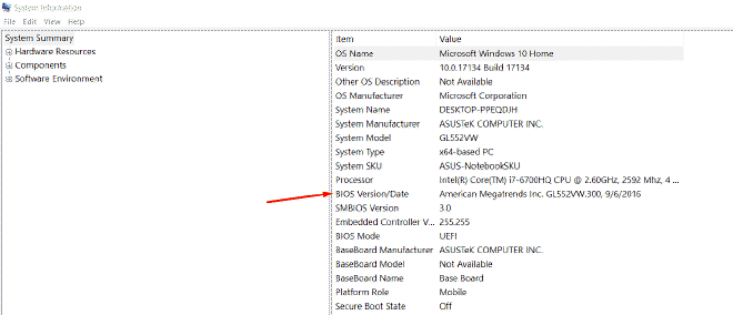 BIOS version windows